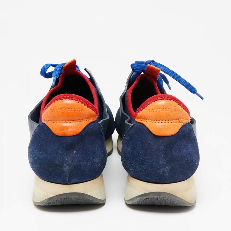 مملوكة مسبقًا Balenciaga Multicolor Knit Fabric And Leather Race Runner Low Top Sneakers Size 42