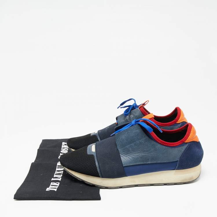 مملوكة مسبقًا Balenciaga Multicolor Knit Fabric And Leather Race Runner Low Top Sneakers Size 42