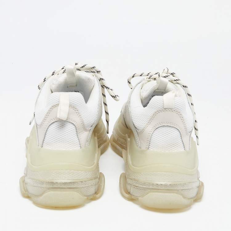 Pre Owned Balenciaga White Mesh and Leather Triple S Clear Low-Top Sneakers Size 41