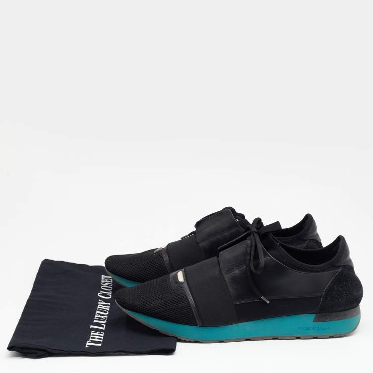 Pre Owned Balenciaga Black Mesh/Suede And Leather Race Runner Low Top Sneakers Size 45