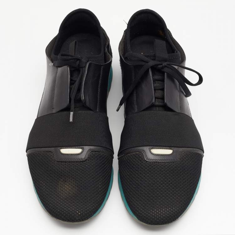 Pre Owned Balenciaga Black Mesh/Suede And Leather Race Runner Low Top Sneakers Size 45