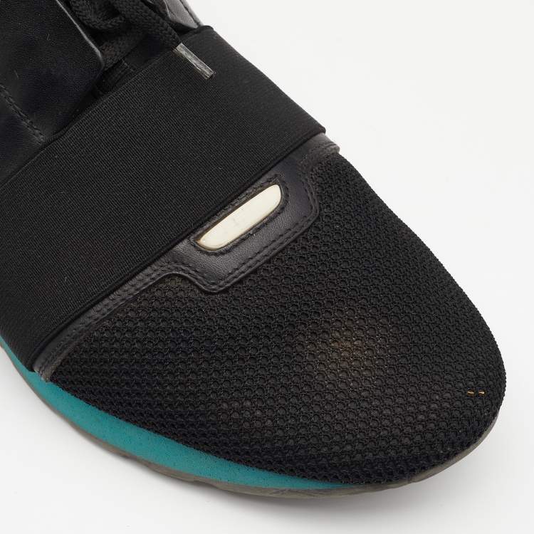 Pre Owned Balenciaga Black Mesh/Suede And Leather Race Runner Low Top Sneakers Size 45