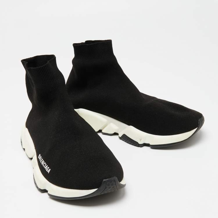 Pre Owned Balenciaga Black Knit Fabric Speed High Top Sneakers 42