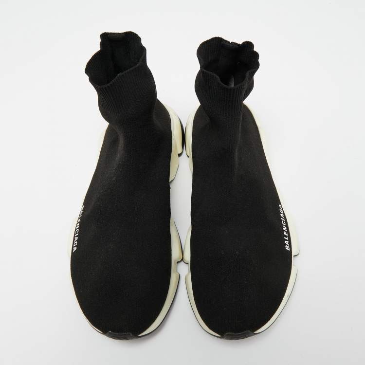 Pre Owned Balenciaga Black Knit Fabric Speed High Top Sneakers 42