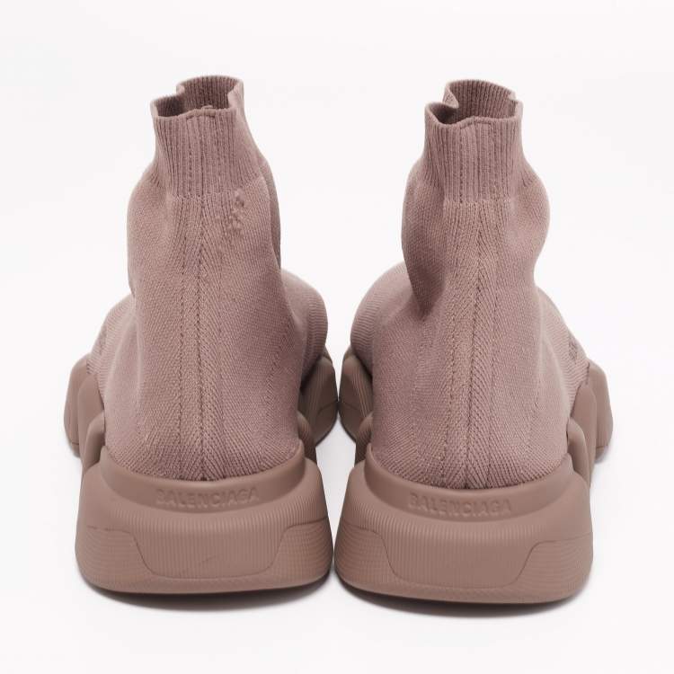 مملوكة مسبقًا Balenciaga Light Brown Knit Fabric Speed Trainer High-Top Sneakers Size 45