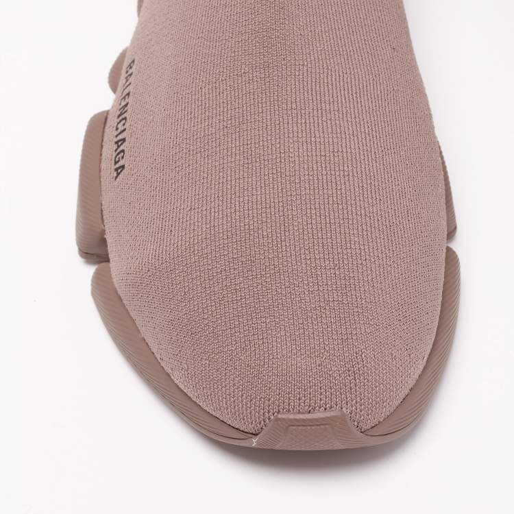 مملوكة مسبقًا Balenciaga Light Brown Knit Fabric Speed Trainer High-Top Sneakers Size 45