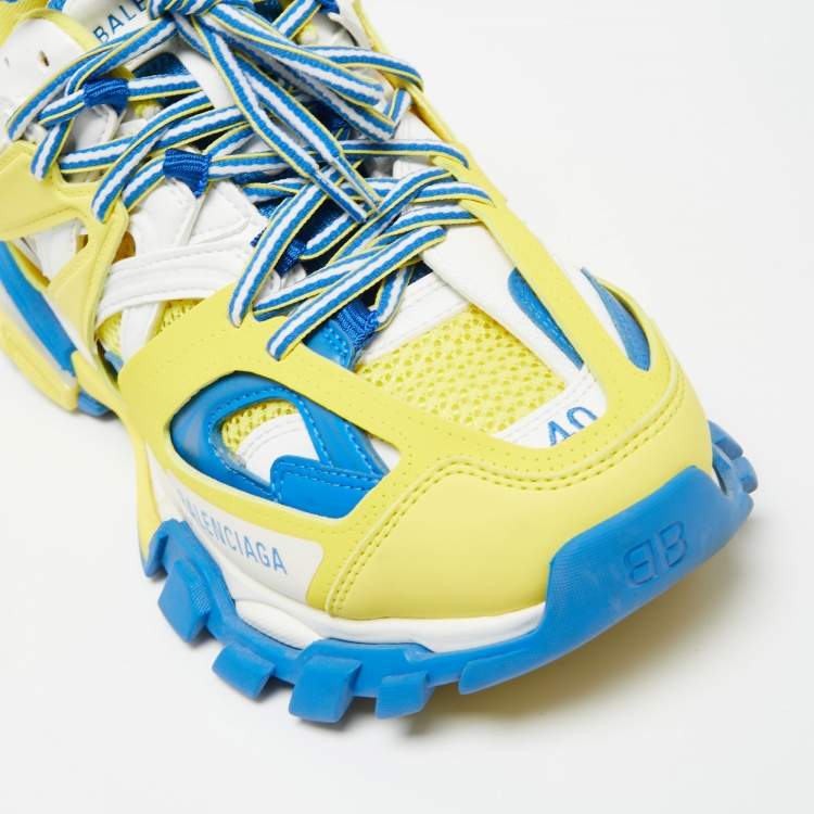 Pre Owned Balenciaga Yellow/Blue Mesh and Leather Track Low-Top Sneakers Size 40
