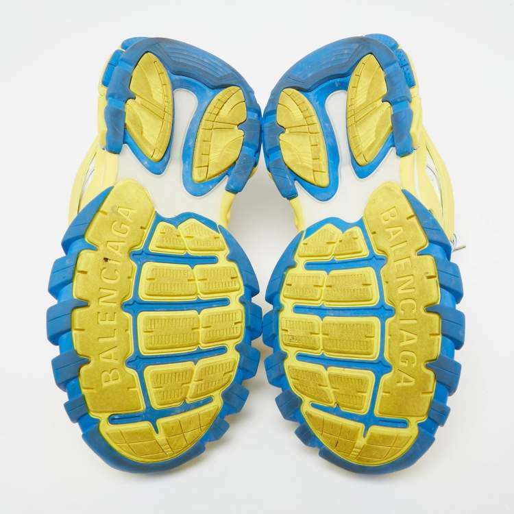 Pre Owned Balenciaga Yellow/Blue Mesh and Leather Track Low-Top Sneakers Size 40