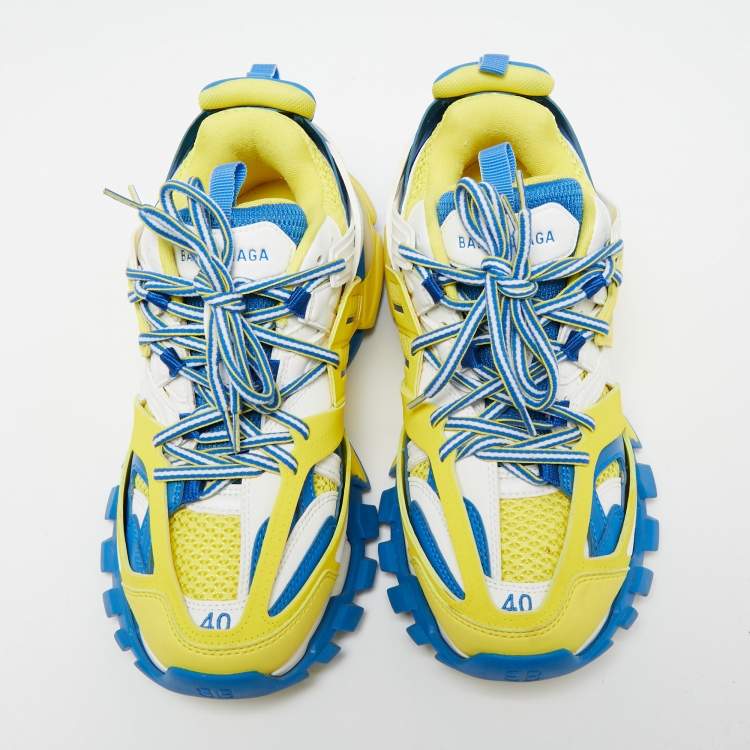 Pre Owned Balenciaga Yellow/Blue Mesh and Leather Track Low-Top Sneakers Size 40