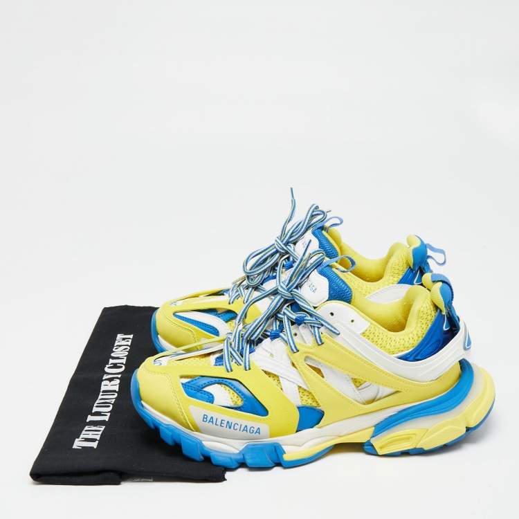 Pre Owned Balenciaga Yellow/Blue Mesh and Leather Track Low-Top Sneakers Size 40