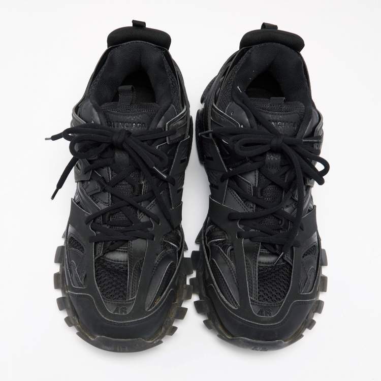 Pre Owned Balenciaga Black Leather and Mesh Track Trainers Low-Top Sneakers Size 46