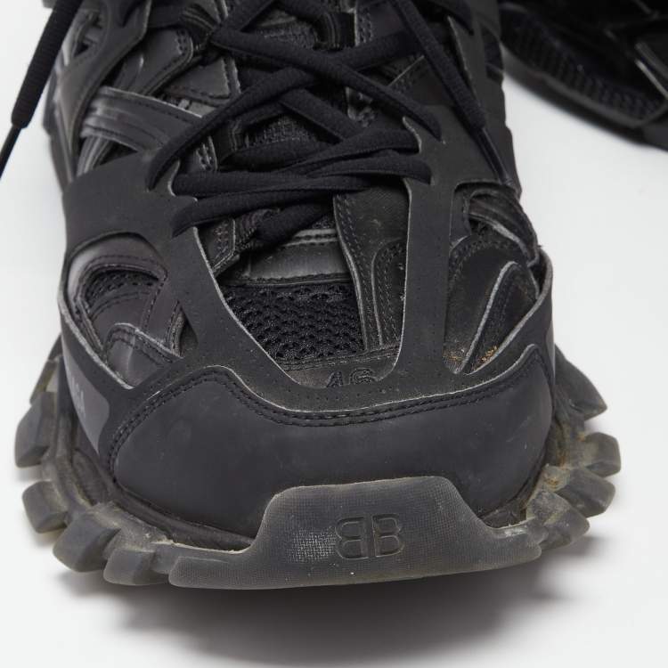 Pre Owned Balenciaga Black Leather and Mesh Track Trainers Low-Top Sneakers Size 46