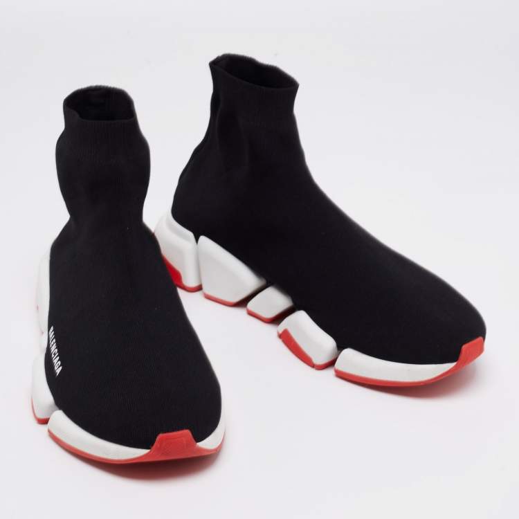 Pre Owned Balenciaga Black Knit Fabric Speed Trainer High-Top Sneakers Size 45