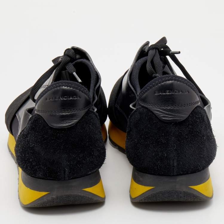 Pre Owned Balenciaga Black Leather and Mesh Race Runner Sneakers Size 44