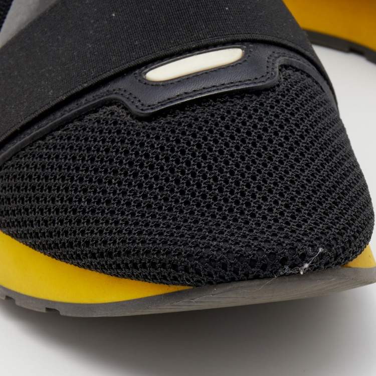 Pre Owned Balenciaga Black Leather and Mesh Race Runner Sneakers Size 44