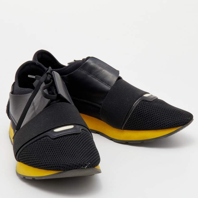 Pre Owned Balenciaga Black Leather and Mesh Race Runner Sneakers Size 44
