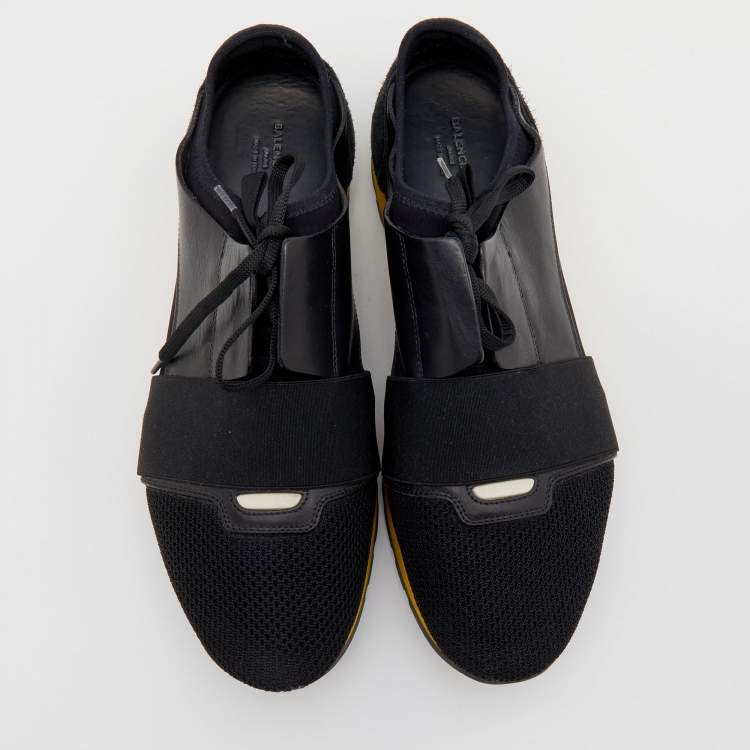 Pre Owned Balenciaga Black Leather and Mesh Race Runner Sneakers Size 44
