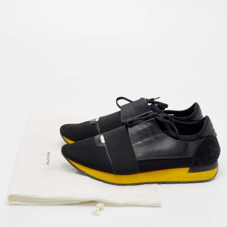 Pre Owned Balenciaga Black Leather and Mesh Race Runner Sneakers Size 44