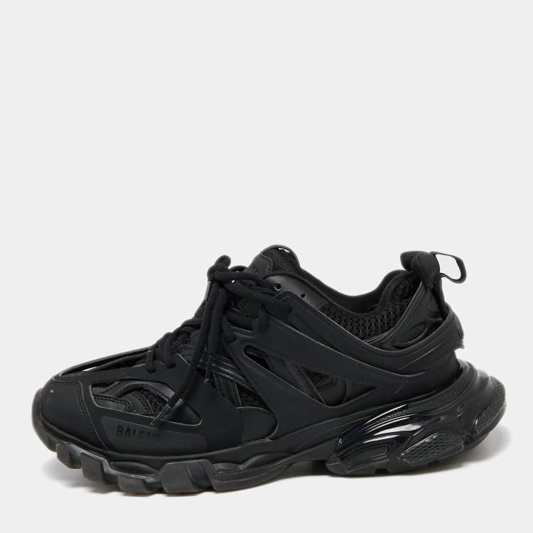 Balenciaga Black Mesh, Rubber and Leather Track Low-Top Sneakers Size ...