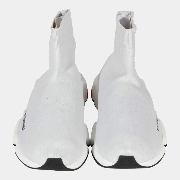 Pre Owned Balenciaga White/Red Speed Trainers EU 42