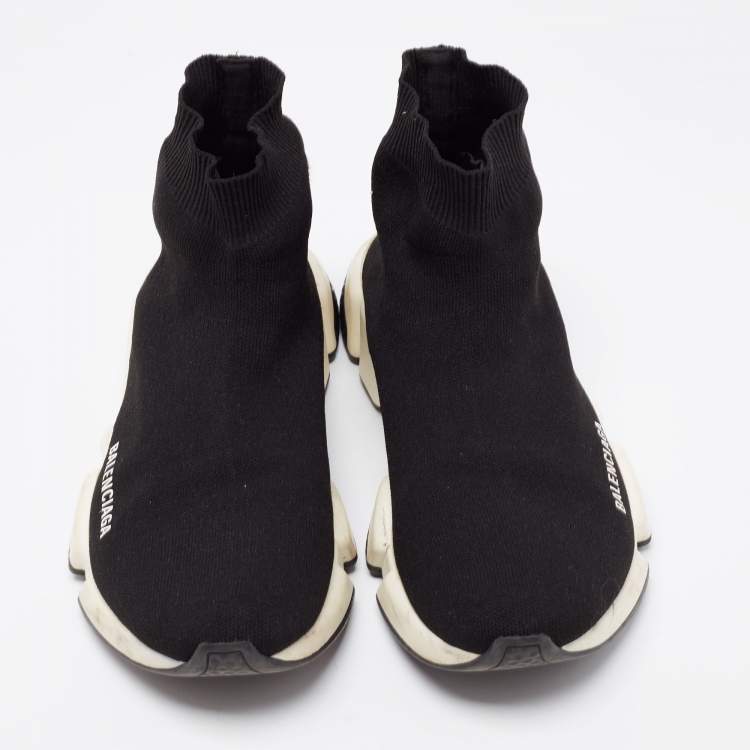 Pre Owned Balenciaga Black Knit Fabric Speed Trainer High Top Sneakers Size 40