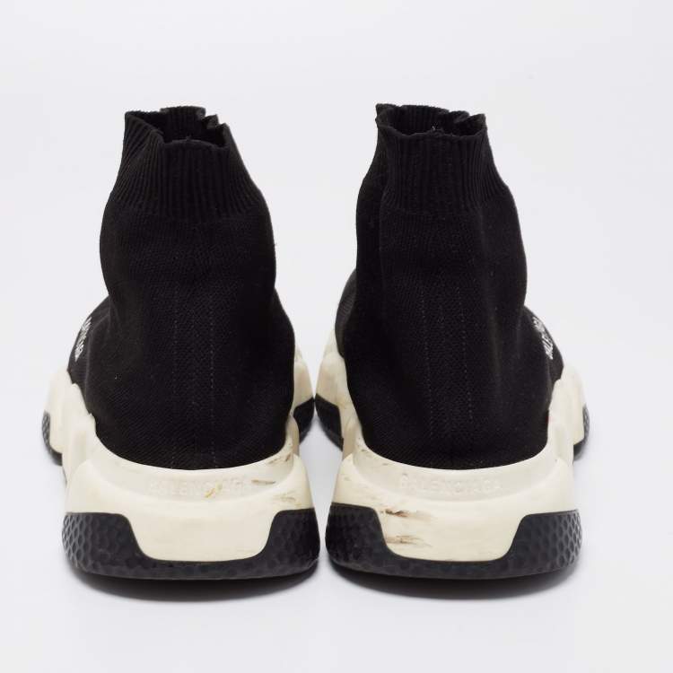 Pre Owned Balenciaga Black Knit Fabric Speed Trainer High Top Sneakers Size 40