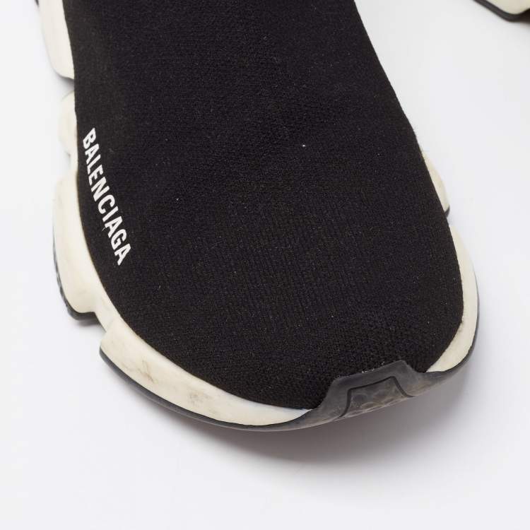 Pre Owned Balenciaga Black Knit Fabric Speed Trainer High Top Sneakers Size 40