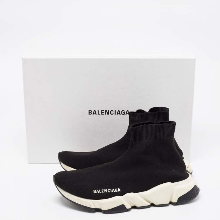 Pre Owned Balenciaga Black Knit Fabric Speed Trainer High Top Sneakers Size 40