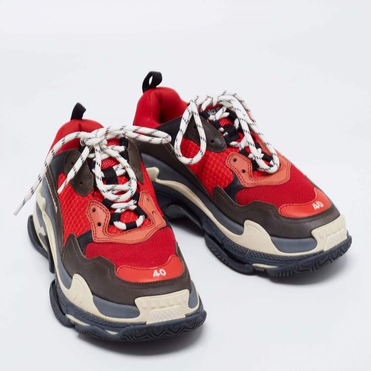 Pre Owned Balenciaga Multicolor Leather And Mesh Triple S Clear Sneakers Size 40