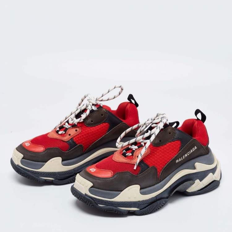 Pre Owned Balenciaga Multicolor Leather And Mesh Triple S Clear Sneakers Size 40
