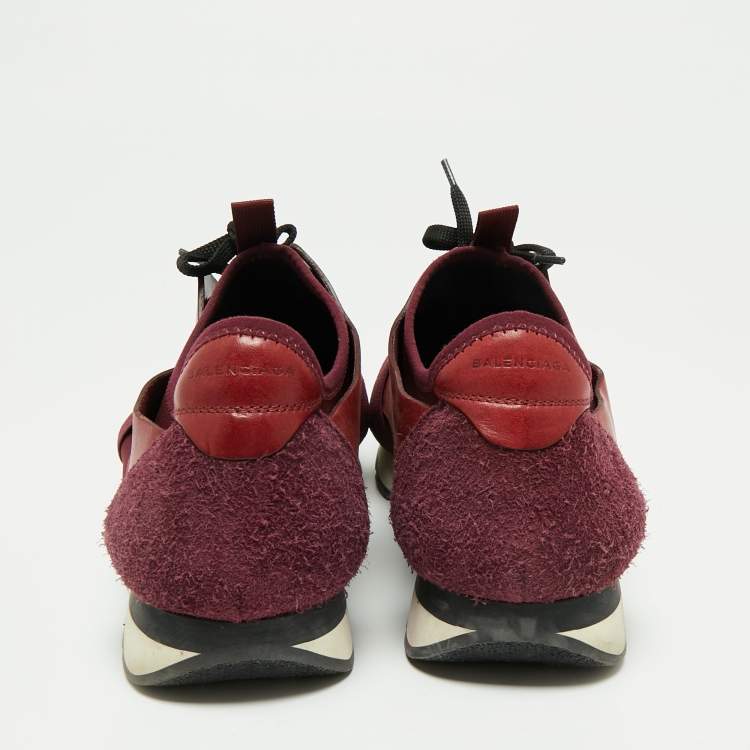 مملوكة مسبقًا Balenciaga Burgundy/Brown Fabric And Leather Race Runner Sneakers Size 44