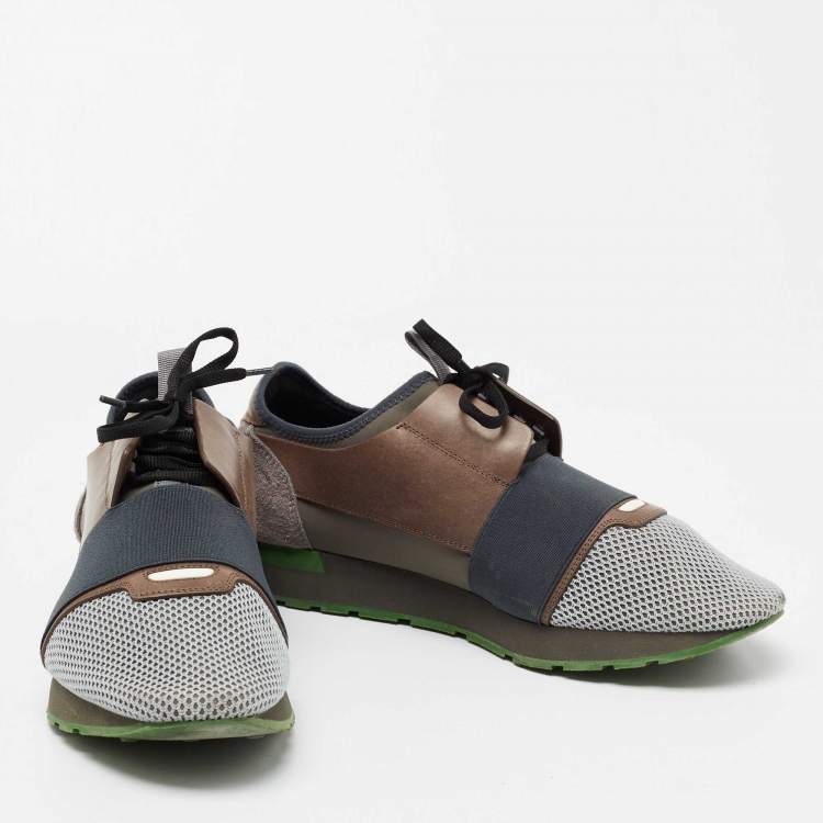 Pre Owned Balenciaga Multicolor Leather And Mesh Race Runner Low Top Sneakers Size 44