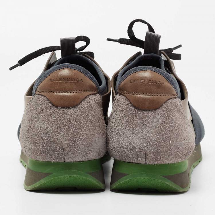 Pre Owned Balenciaga Multicolor Leather And Mesh Race Runner Low Top Sneakers Size 44