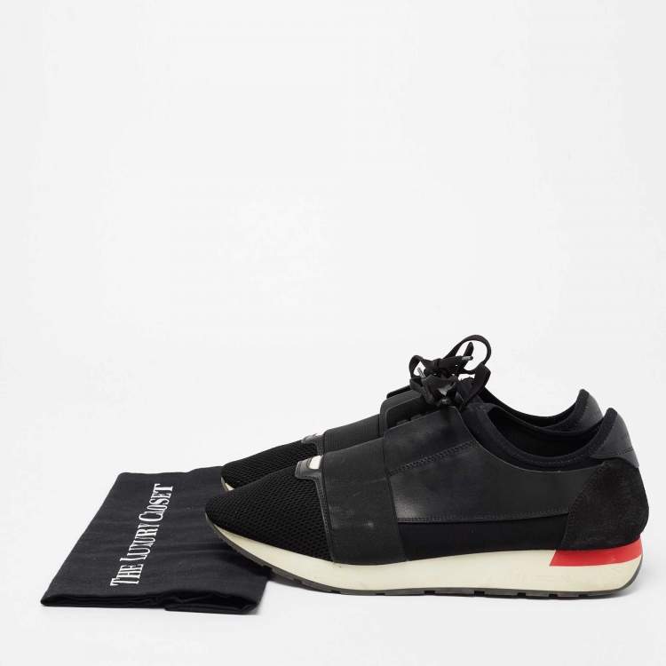 Pre Owned Balenciaga Black Fabric And Leather Race Runner Low Top Sneakers Size 44