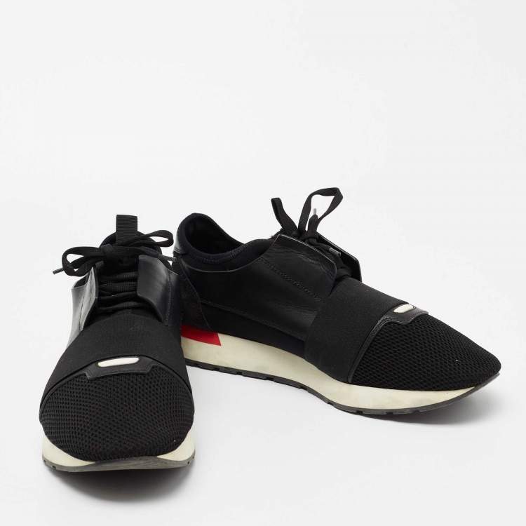 Pre Owned Balenciaga Black Fabric And Leather Race Runner Low Top Sneakers Size 44