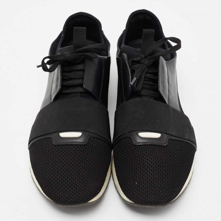 Pre Owned Balenciaga Black Fabric And Leather Race Runner Low Top Sneakers Size 44