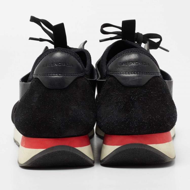 Pre Owned Balenciaga Black Fabric And Leather Race Runner Low Top Sneakers Size 44