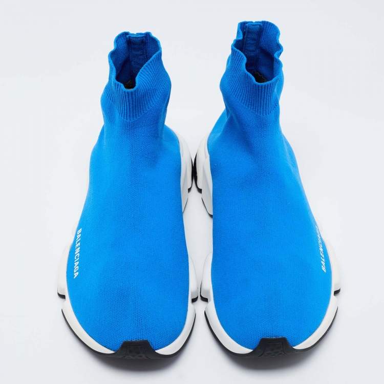 مملوكة مسبقًا Balenciaga Blue Knit Fabric Speed Trainer High Top Sneakers Size 41