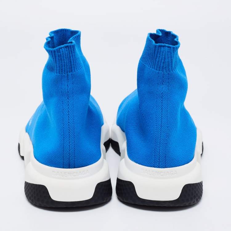 مملوكة مسبقًا Balenciaga Blue Knit Fabric Speed Trainer High Top Sneakers Size 41