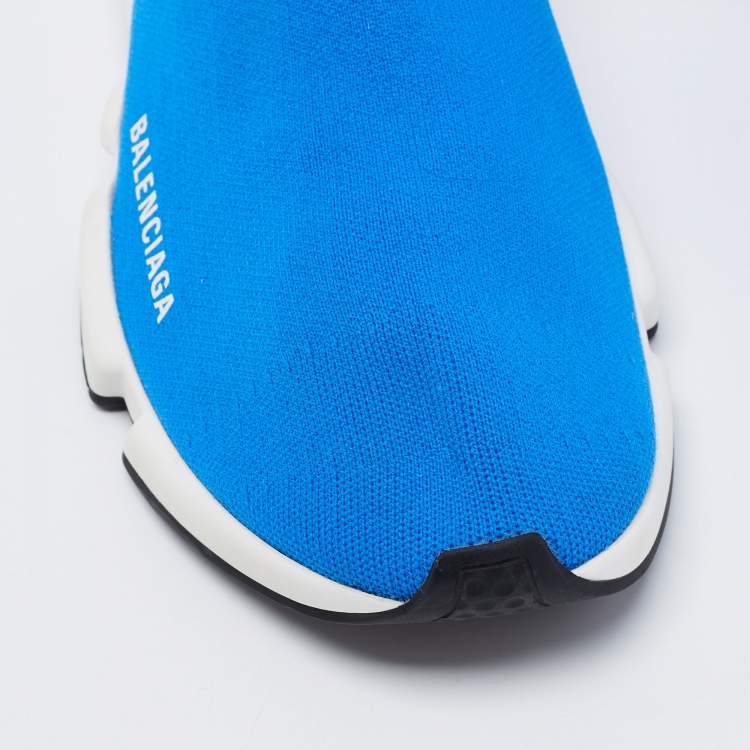 مملوكة مسبقًا Balenciaga Blue Knit Fabric Speed Trainer High Top Sneakers Size 41