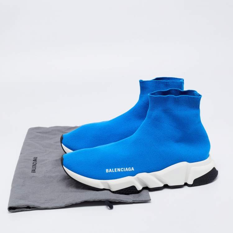 مملوكة مسبقًا Balenciaga Blue Knit Fabric Speed Trainer High Top Sneakers Size 41
