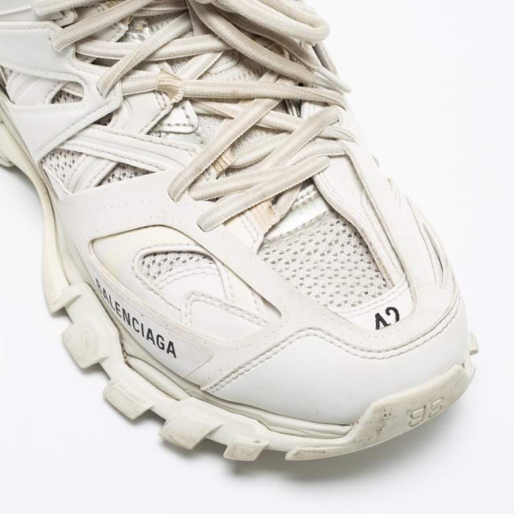 Pre Owned Balenciaga White Mesh And Synthetic Leather Track 2 Lace Up Sneakers Size 42