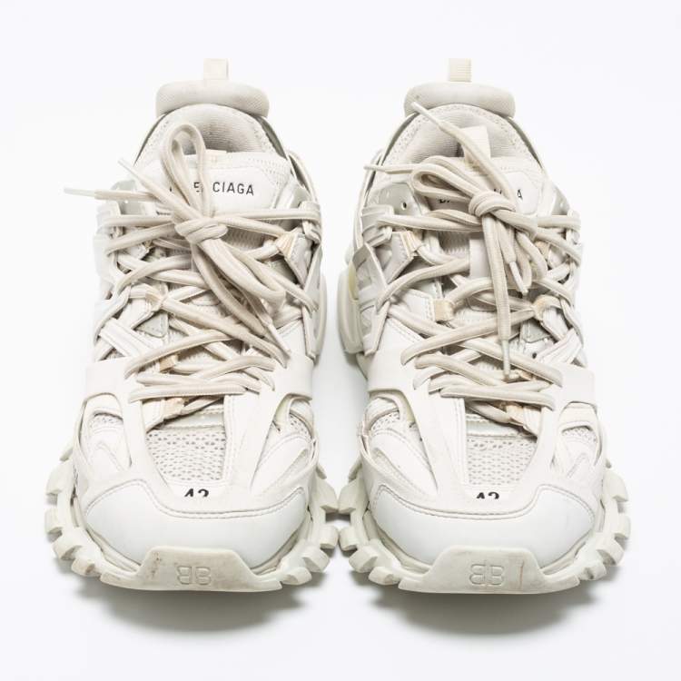 Pre Owned Balenciaga White Mesh And Synthetic Leather Track 2 Lace Up Sneakers Size 42