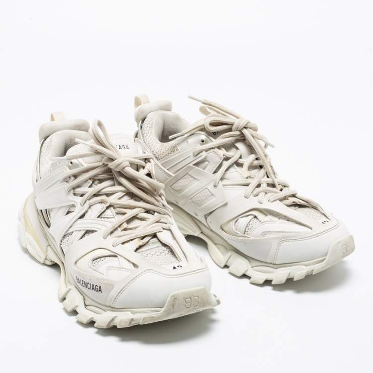 Pre Owned Balenciaga White Mesh And Synthetic Leather Track 2 Lace Up Sneakers Size 42