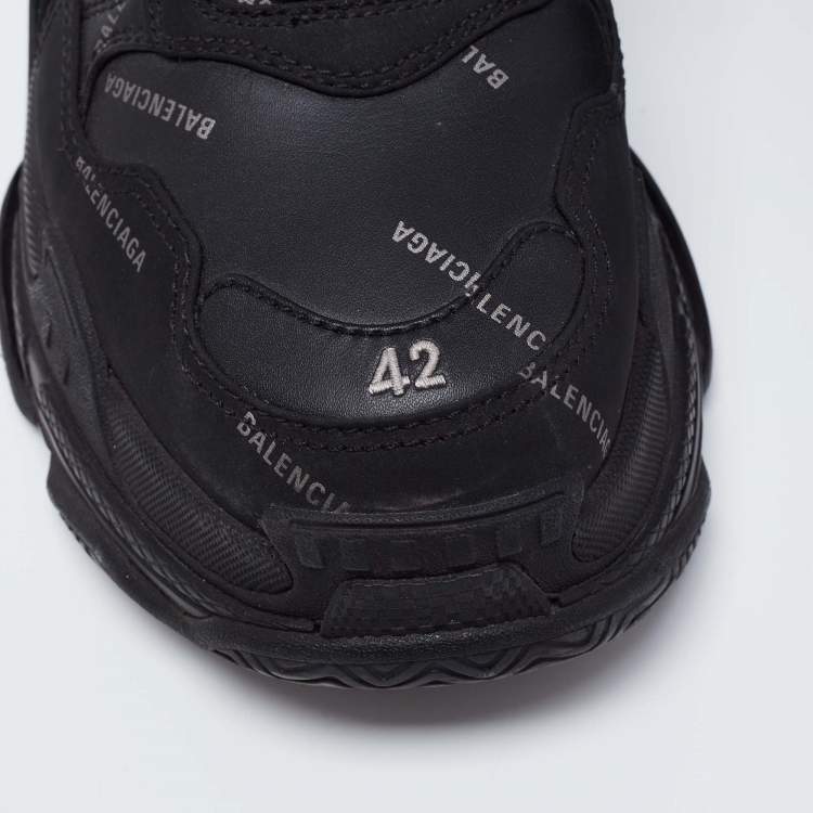 Pre Owned Balenciaga Black Logo Print Leather Triple S Sneakers Size 42
