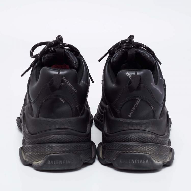 Pre Owned Balenciaga Black Logo Print Leather Triple S Sneakers Size 42