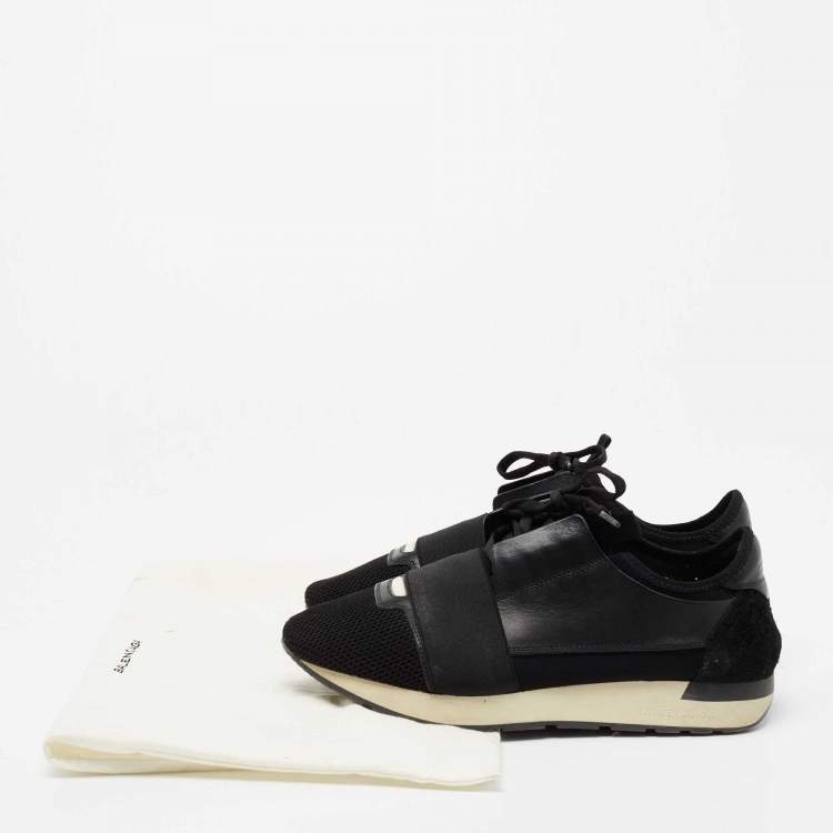 Pre Owned Balenciaga Black Leather And Mesh Runner Sneakers Size 40