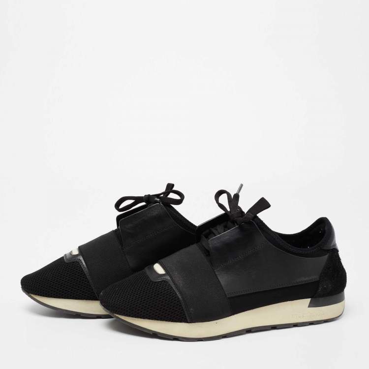 Pre Owned Balenciaga Black Leather And Mesh Runner Sneakers Size 40