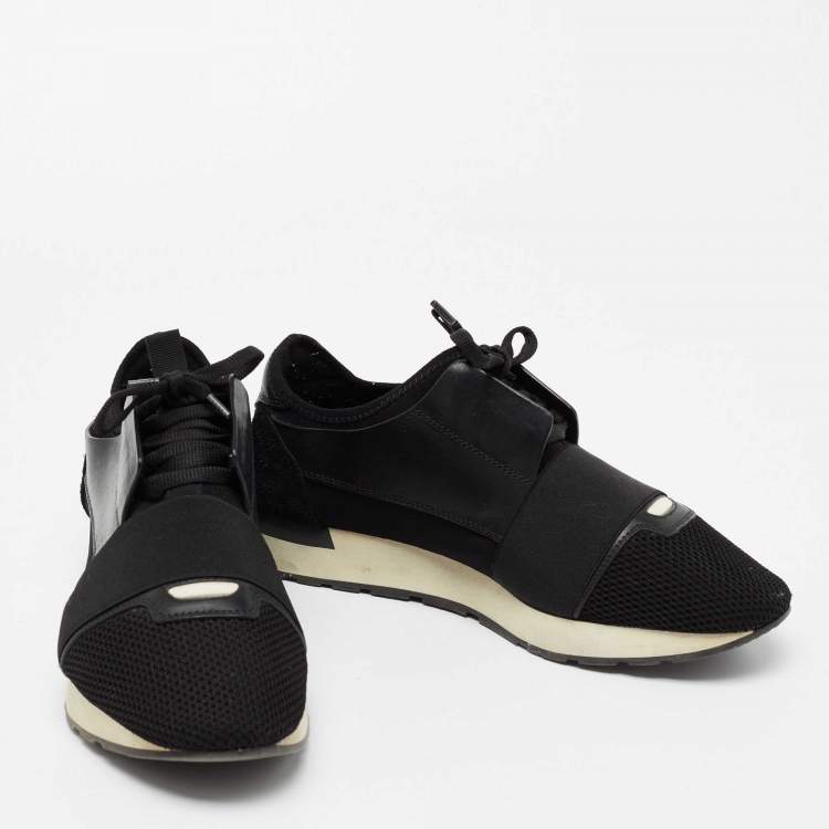 Pre Owned Balenciaga Black Leather And Mesh Runner Sneakers Size 40