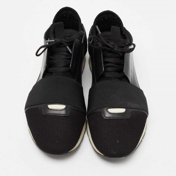 Pre Owned Balenciaga Black Leather And Mesh Runner Sneakers Size 40